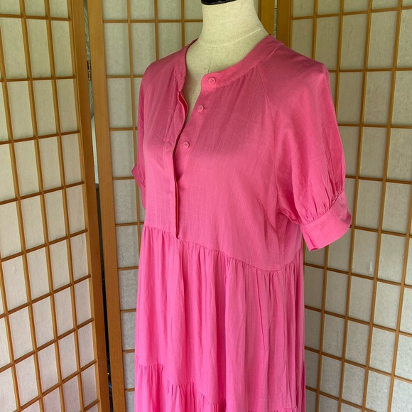 August Sky Pink Tiered Maxi Dress SZ L NWOT CottageCore Prairie - Picture 8 of 9